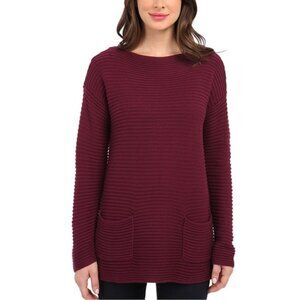 Vince Camuto Knit Pocket Sweater Size S Burgundy Red Longsleeve Boatkneck Women